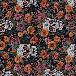 Floral Skull Halloween FloraL Embroidery Rotated - Large Scale