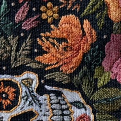 Floral Skull Halloween FloraL Embroidery Rotated - XL Scale