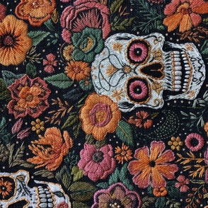 Floral Skull Halloween FloraL Embroidery Rotated - XL Scale