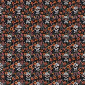 Floral Skull Halloween Floral Embroidery - XS Scale