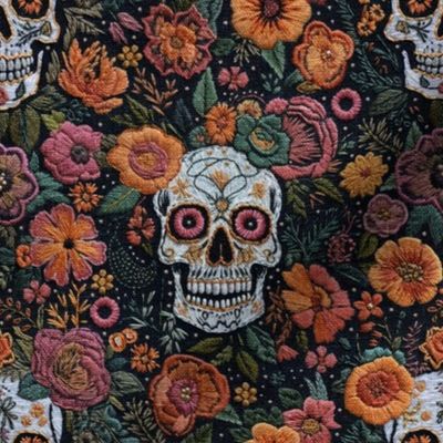 Floral Skull Halloween Floral Embroidery - Medium Scale