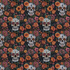 Floral Skull Halloween Floral Embroidery - Medium Scale