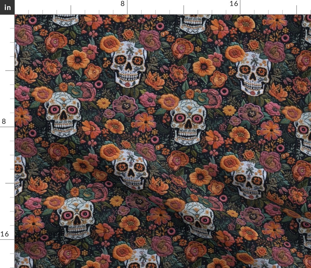 Floral Skull Halloween Floral Embroidery - Medium Scale