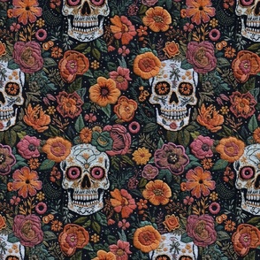 Floral Skull Halloween Floral Embroidery - Large Scale