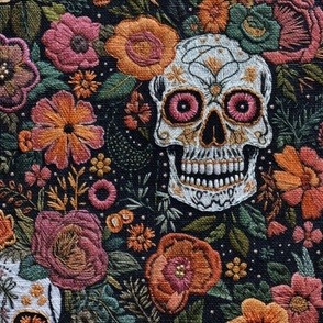 Floral Skull Halloween Floral Embroidery - XL Scale