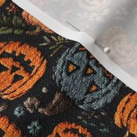 Spooky Embroidered Jack O Lanterns Rotated - Large Scale 