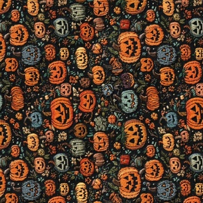 Spooky Embroidered Jack O Lanterns Rotated - Large Scale 