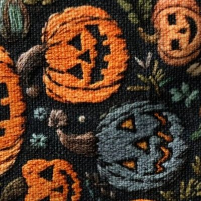Spooky Embroidered Jack O Lanterns Rotated - XL Scale 