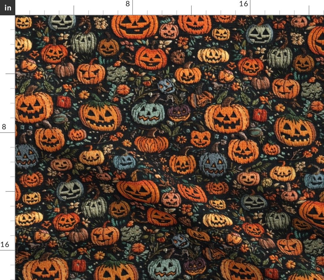 Spooky Embroidered Jack O Lanterns- Large Scale