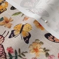 Embroidered Butterflies and Flowers Rotated - Large Scale