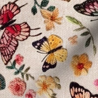 Embroidered Butterflies and Flowers Rotated - XL Scale