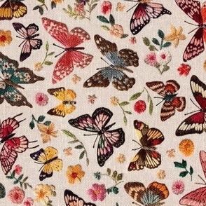 Embroidered Butterflies and Flowers Rotated - XL Scale