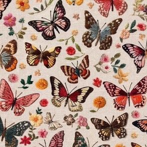 Embroidered Butterflies and Flowers - XL Scale