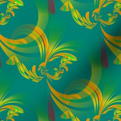 Tessy Ulla - green orange abstract art design fabric pattern