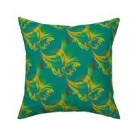 Tessy Ulla - green orange abstract art design fabric pattern