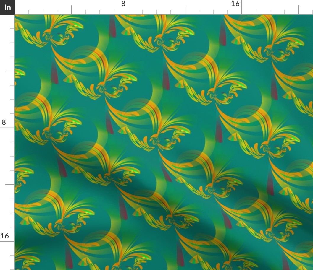 Tessy Ulla - green orange abstract art design fabric pattern