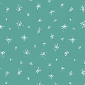 Small - Bright Twinkling Star Bursts on Pastel Verdigris Green