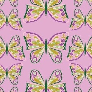 Medium - Green Pink and Purple Butterfly on Musk Pink