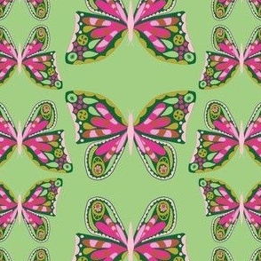 Medium - Pink Green Mustard Butterfly on Sage Green
