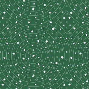 Small - White Stars in Celestial Circles in Space on Moss Green