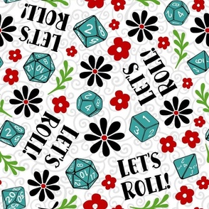 Large Scale Let's Roll DND Gamer Dice Floral