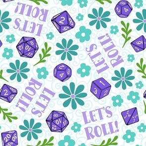 Large Scale Let's Roll DND Game Dice Floral