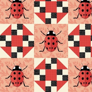 Cream and Coral Ladybug top quilt