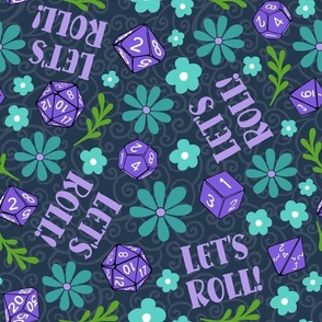Large Scale Let's Roll Gamer Dice Floral on Navy