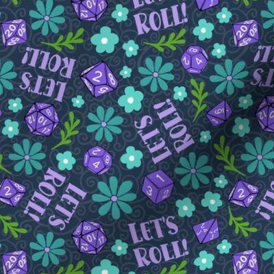 Medium Scale Let's Roll Gamer Dice Floral on Navy