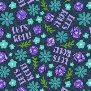 Small-Medium Scale Let's Roll Gamer Dice Floral on Navy