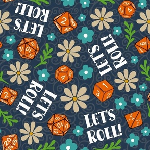Large Scale Let's Roll Gamer Dice Floral on Navy