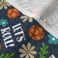 Medium Scale Let's Roll Gamer Dice Floral on Navy