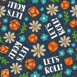 Medium Scale Let's Roll Gamer Dice Floral on Navy