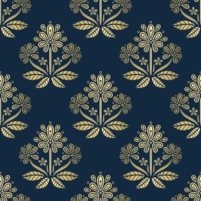 Floral Gold and Blue Wallpaper - Mini