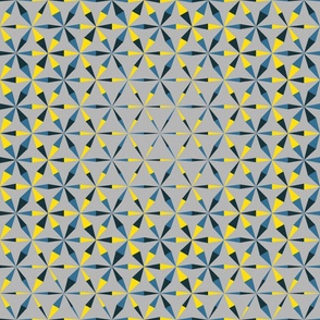 Geometric Star seampless pattern in gey, blue and yellow