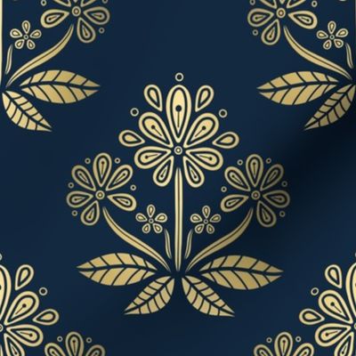 Floral Gold and Blue Geometric - Large 