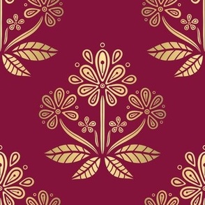 Floral Geometric - Red and Gold Large