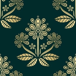 Floral Geometric - Green and Gold - Large