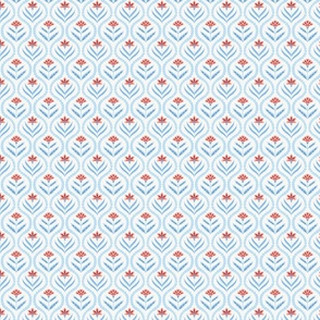 Flo Damask - Dollhouse Wallpaper Size - Blue/Red