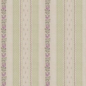 mauve and green variable stripes with flowers 