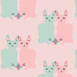 WALLPAPER/FABRIC: love cats (mint & pink on pink)