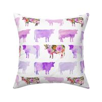 purple floral + watercolor cows