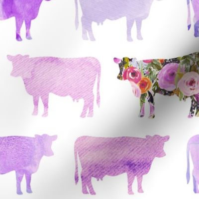 purple floral + watercolor cows