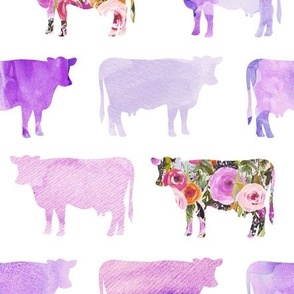 purple floral + watercolor cows