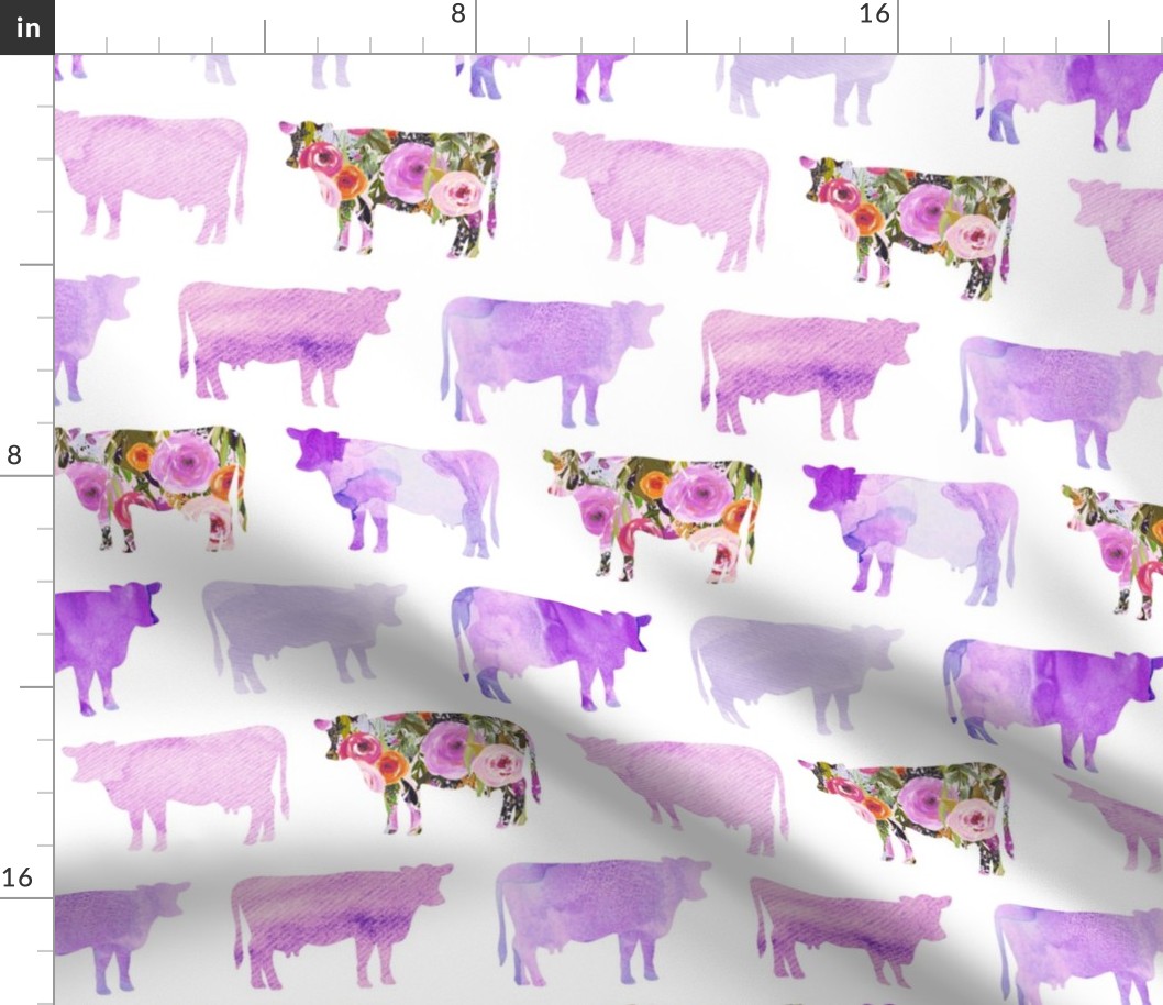 purple floral + watercolor cows