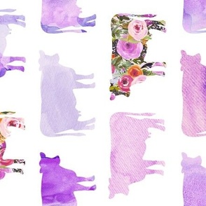 rotated purple floral + watercolor cows