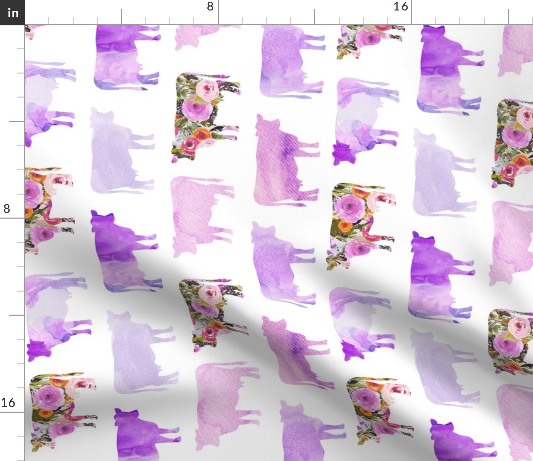 rotated purple floral + watercolor cows
