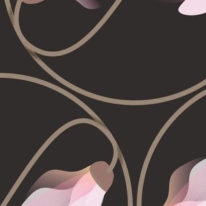 Magnolia & Rings // Rosy Pink Hues on Dusky Brown //  Dark Nature Art Nouveau 