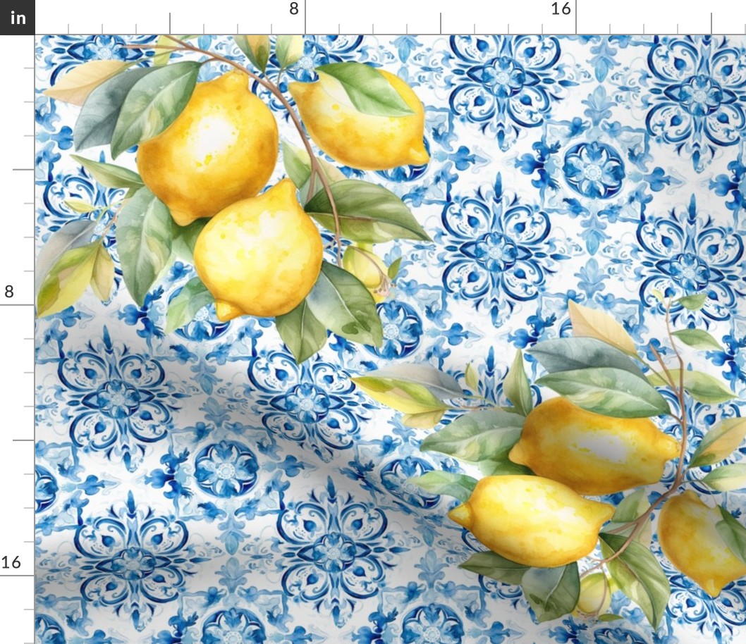Lemons and blue tile