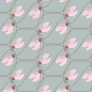 Magnolia & Rings // Soft Rosy Pink on Robin's Egg Blue //  Art Nouveau